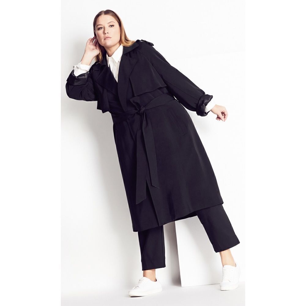 Refinity Women's Tranch Rhythm Trench Coat Black Extra Small Plus Size 16 NWT